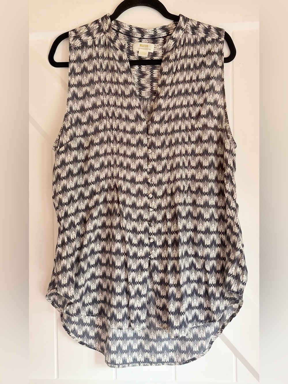Maeve Anthropologie Navy White Cream Sleeveless Button Front Blouse XL